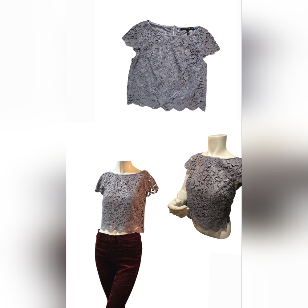 White House Black Market Lace Blouse in Gray ~Size‎ Small
